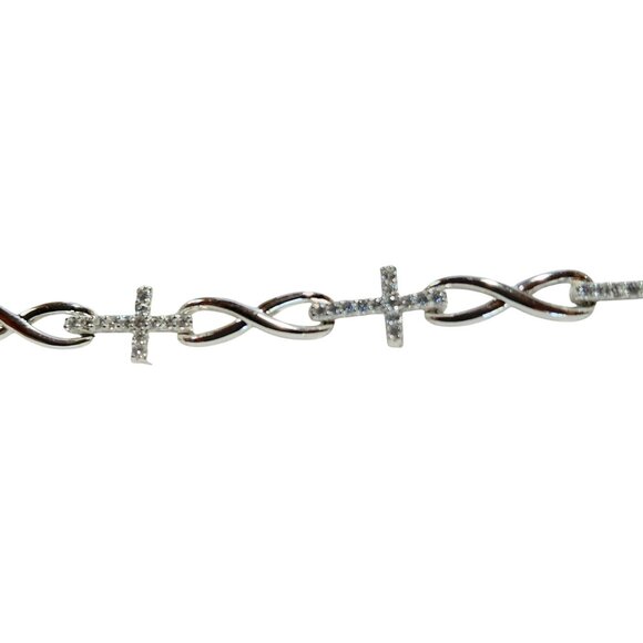 Silvertone rhinestone cross bracelet - Picture 1 of 5